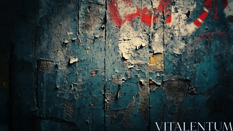 Weathered Urban Wall with Peeling Paint and Graffiti Texture.
