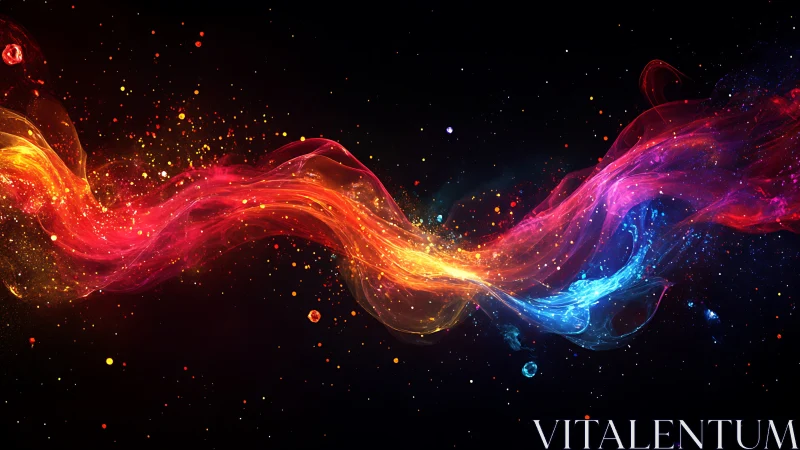 Chromatic energy ribbon swirling through cosmic void.