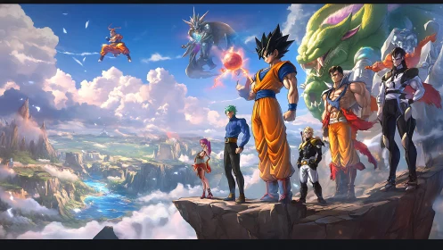 Skyborne warriors crown a cliff edge over swirling realms