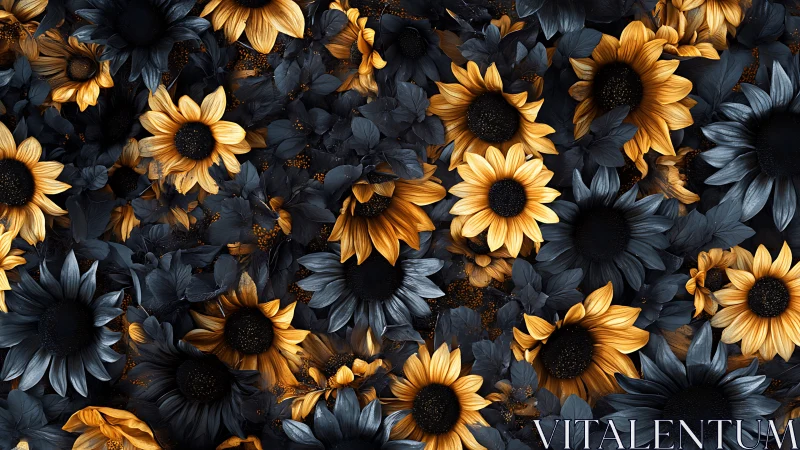 Golden and Black Flowers Dense Composition.