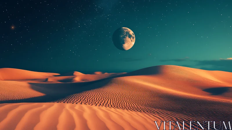 Moonlit dunes breathe under a teal-tinted cosmic sky