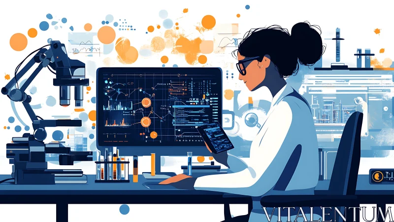 Data-driven lab scientist monitors analytics dashboards and code