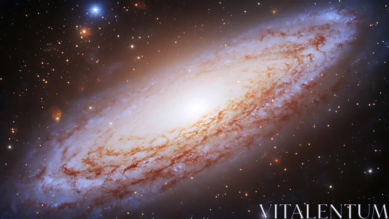 Spiral galaxy viewed edge-on with dense bright stellar core