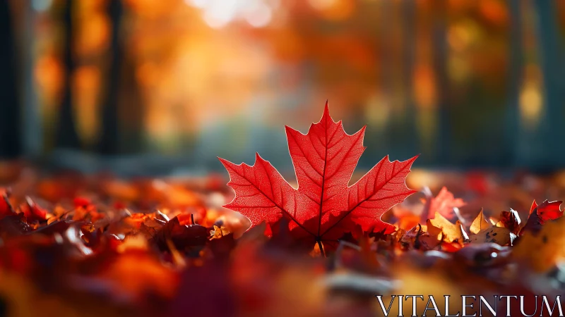 Lone maple star glows in a forest floor of embered autumn.