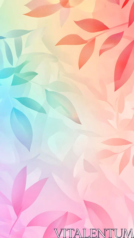 Gradient leaf pattern blends soft pastel light and form.