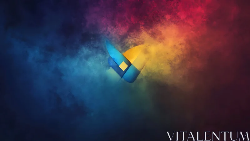 Abstract geometric emblem in multicolor atmospheric field.