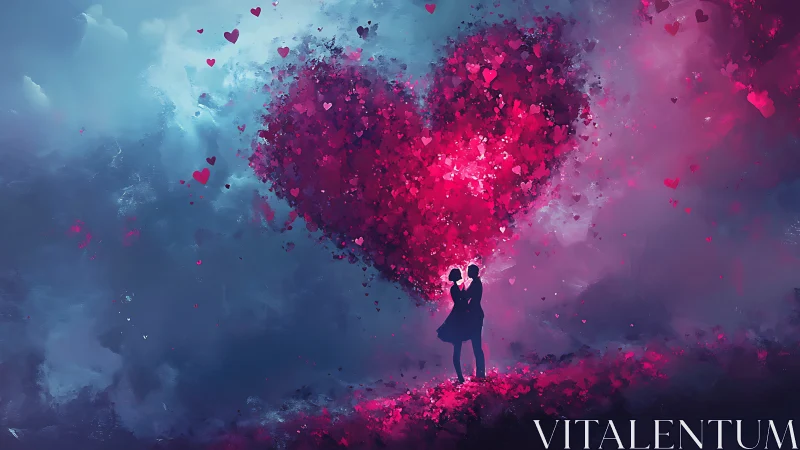 Lovers beneath Heart Particle Explosion.