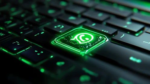 Neon-illuminated keyboard macro with glowing chat key switch.