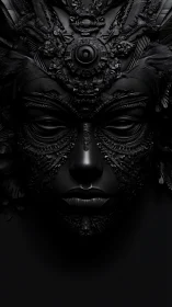 Monochrome cyber-baroque mask renders in sculpted low-key detail