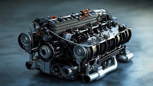 High-performance V-type engine showcases precision mechanics.