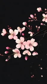 Delicate Cherry Blossoms Dancing in Darkness.