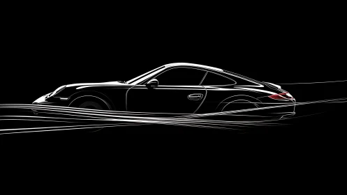 Streamlined sports car silhouette slices through airflow lines