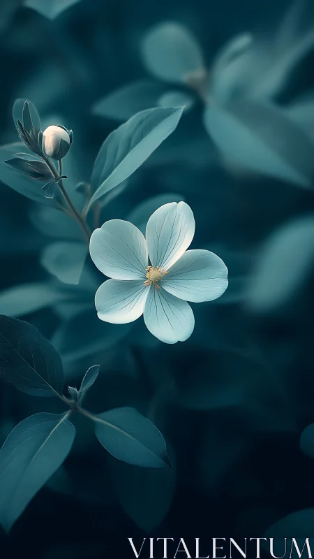 Delicate White Petals Against Teal Foliage.