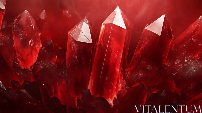 High-detail red quartz crystal cluster with volumetric lighting
