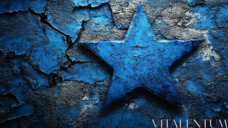 Textured cobalt star on distressed cracked urban surface.