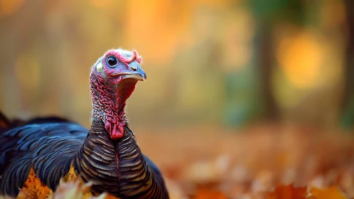 Wild turkey displaying characteristic head and neck coloration patterns.