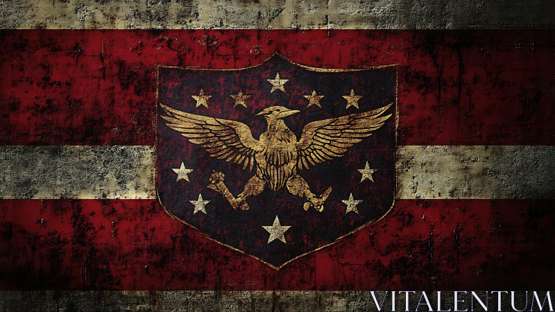 Weathered eagle emblem on bold vintage stripes background.