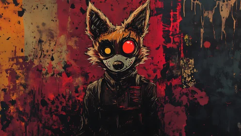 Fox-masked wanderer glowing against a bold neon dusk.