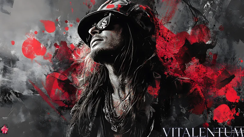 Streetwise dreamer wrapped in red and charcoal splashes.