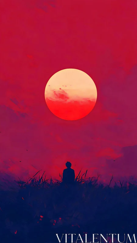 Silhouette studies oversized sun against high contrast red sky