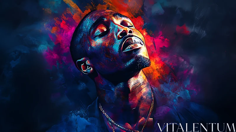 Chromatic reverie of a singer crowned in neon blaze.