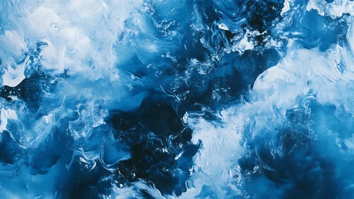 Oceanic blue abstract swirls evoke stormy celestial waters.