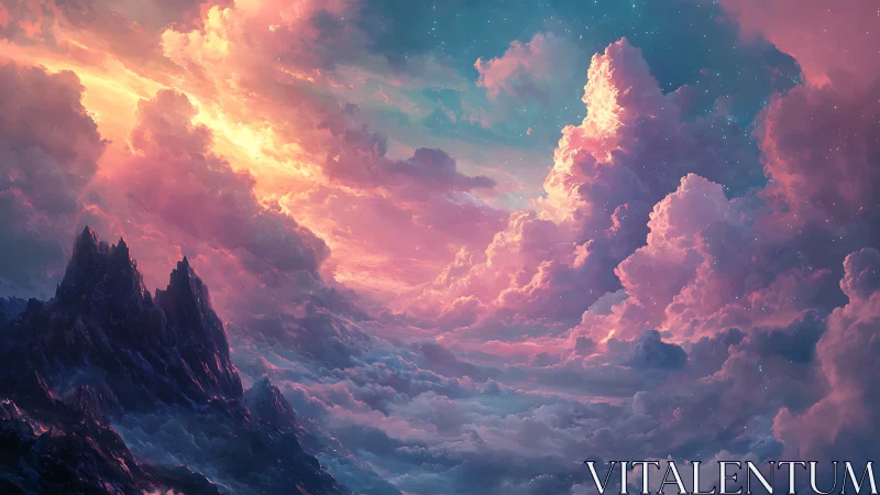 Atmospheric fantasy skyscape with luminous cloud architecture.