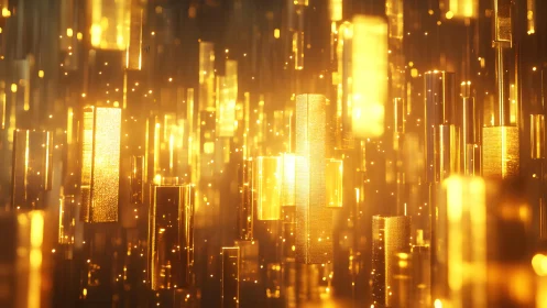 Abstract floating golden pillars, glowing futuristic digital art.