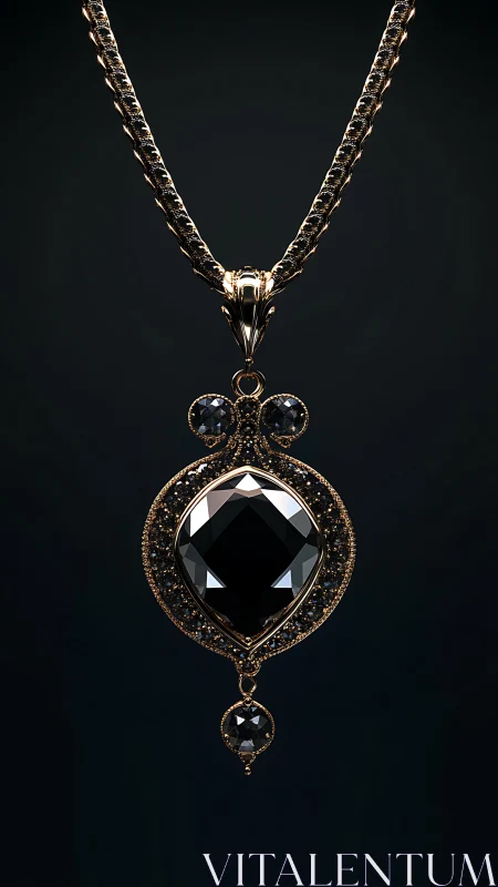Black diamond pendant rendered with high-gloss 3D lighting