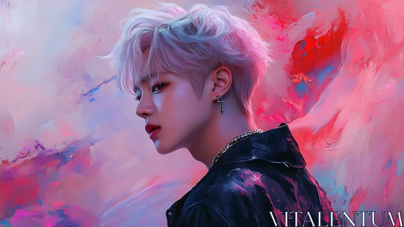 Cotton-candy rebel in neon stormlight brushstrokes.