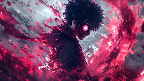 Enigmatic anime antihero unleashes swirling crimson power