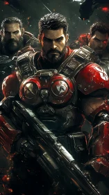 Armored strike squad with heavy plasma rifle deployment.