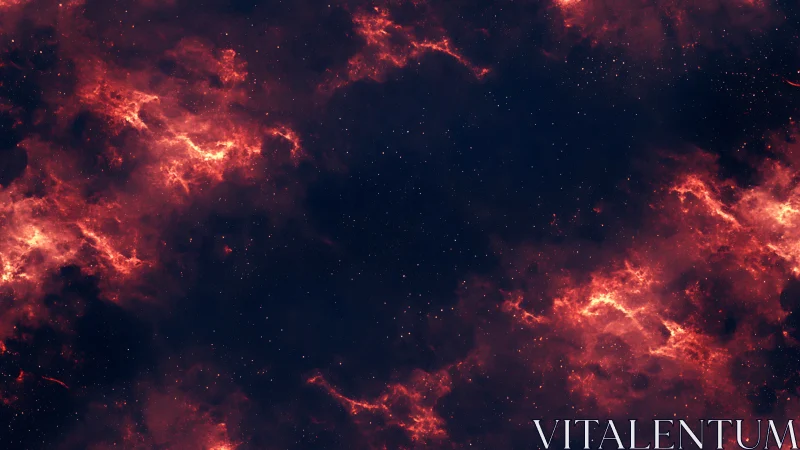 Red nebular gas frames a dark central void in space