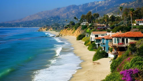 Cliffside beach houses overlook tranquil Pacific shoreline