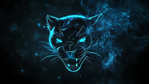 Neon Panther Head with Glowing Cyan Aura
