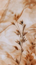 Dried branches overlap sheer fabric in soft sepia tones