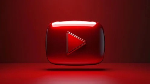 Glowing Red Play Button on Deep Crimson Background.