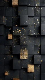 Midnight cubes dusted with quiet golden sparks of light.