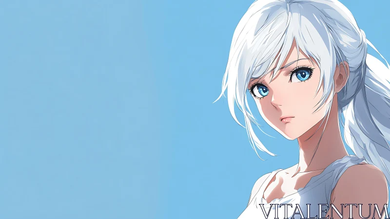 Skylit silver-haired heroine with steady sapphire gaze.