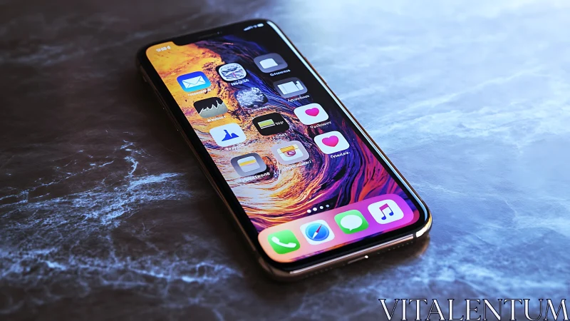 Premium Smartphone Display showcasing iOS interface against textured marble backdrop.