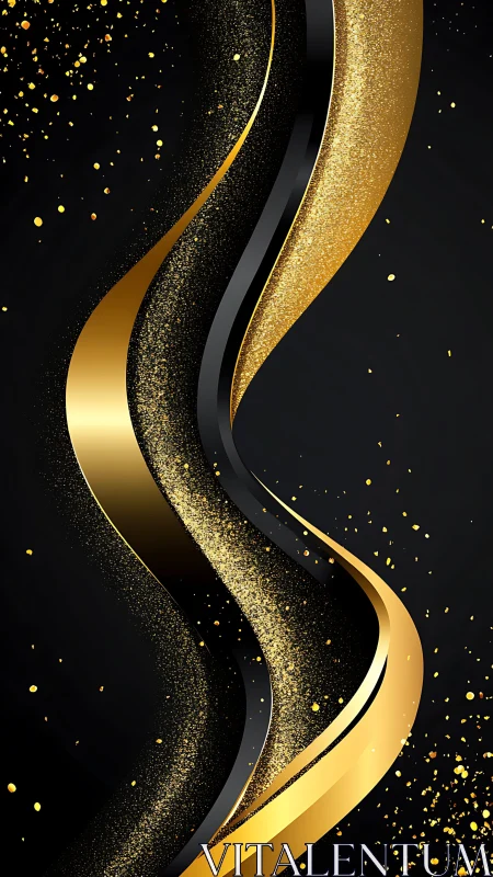 Curved metallic ribbons with dispersed gold particle elements.