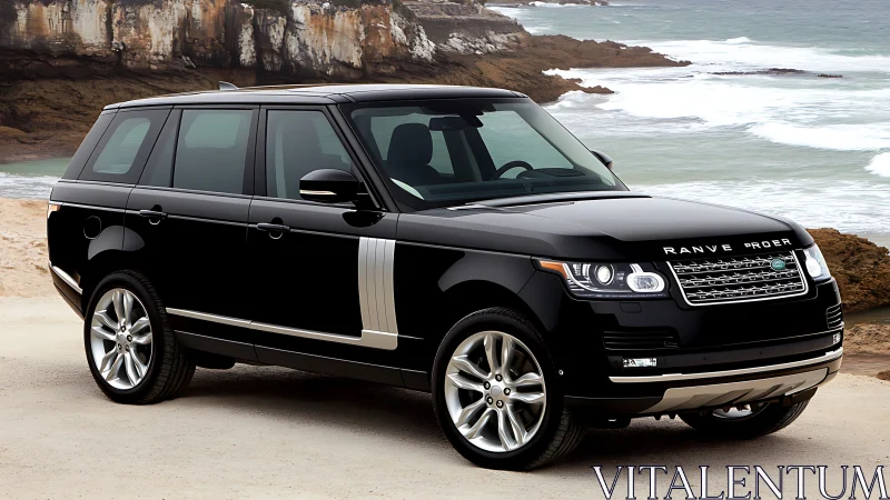 Black luxury SUV parked on coastal dirt overlook