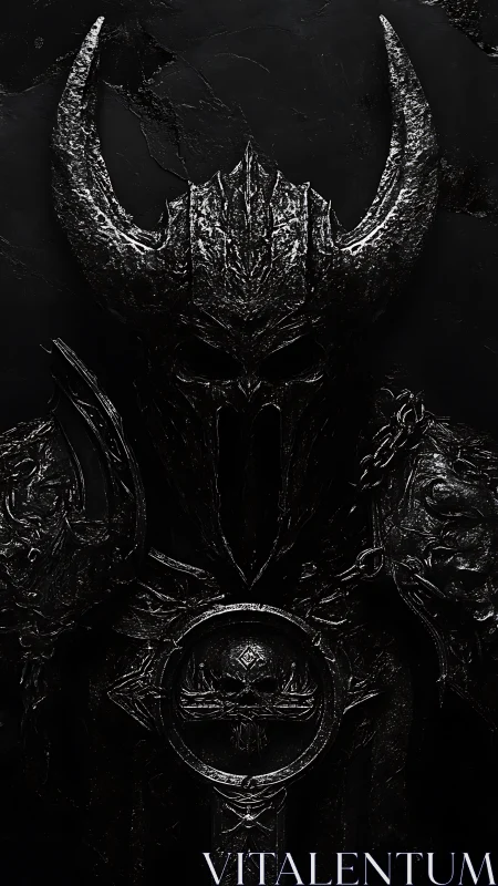 Ferrous horned warlord bust in hyper-contrast chiaroscuro.