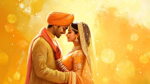Indian Wedding Couple in Traditional Ceremonial Attire.