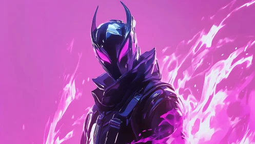 Neon-flamed vigilante rises inside a blazing magenta storm.