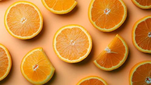 Radial orange slice cross-sections arranged on warm gradient ground