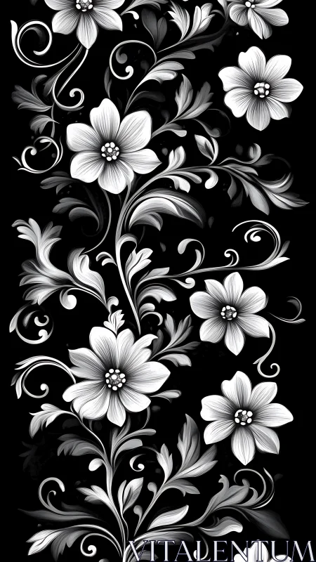 Monochromatic Floral Baroque: Elegant Scrollwork and Blooms