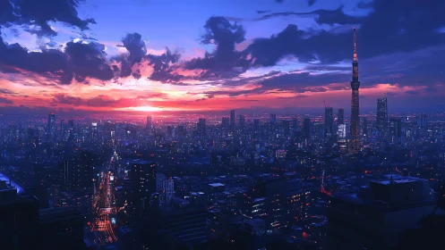 Neon skyline sipping sunset fire over restless towers.