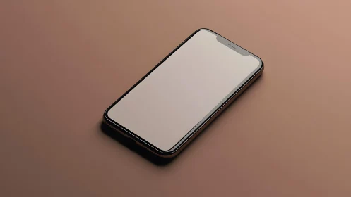 Modern smartphone with blank screen on brown minimalist background.