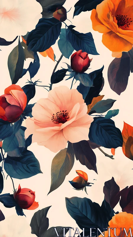 Botanical Digital Illustration: Layered Florals with Architectural Composition.